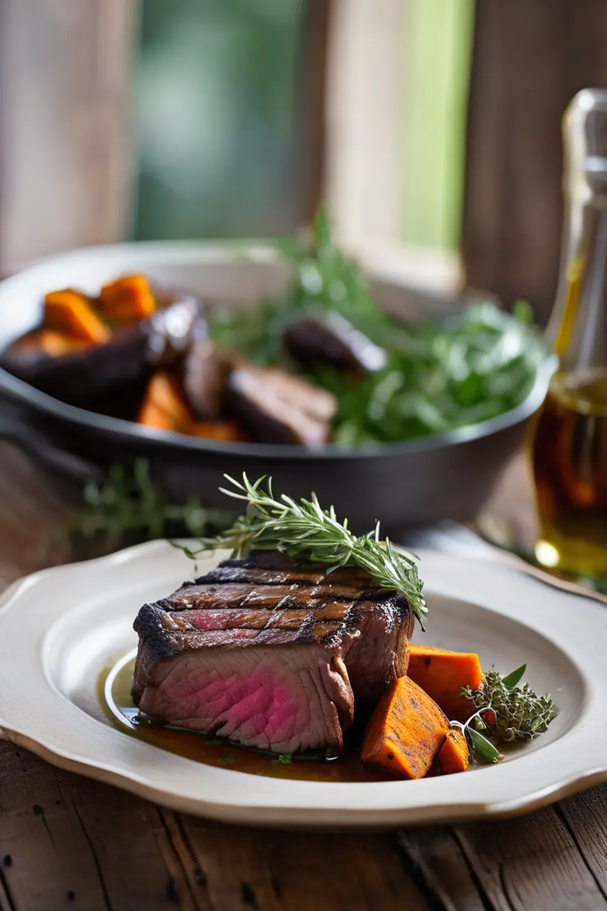Grilled Bison with Sweet Potato and Herb Butter