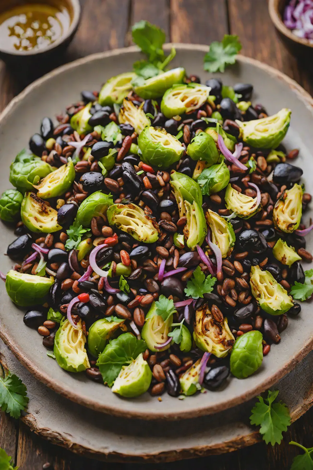 Grilled Black Beans with Brussels Sprouts and Charred Lime Vinaigrette