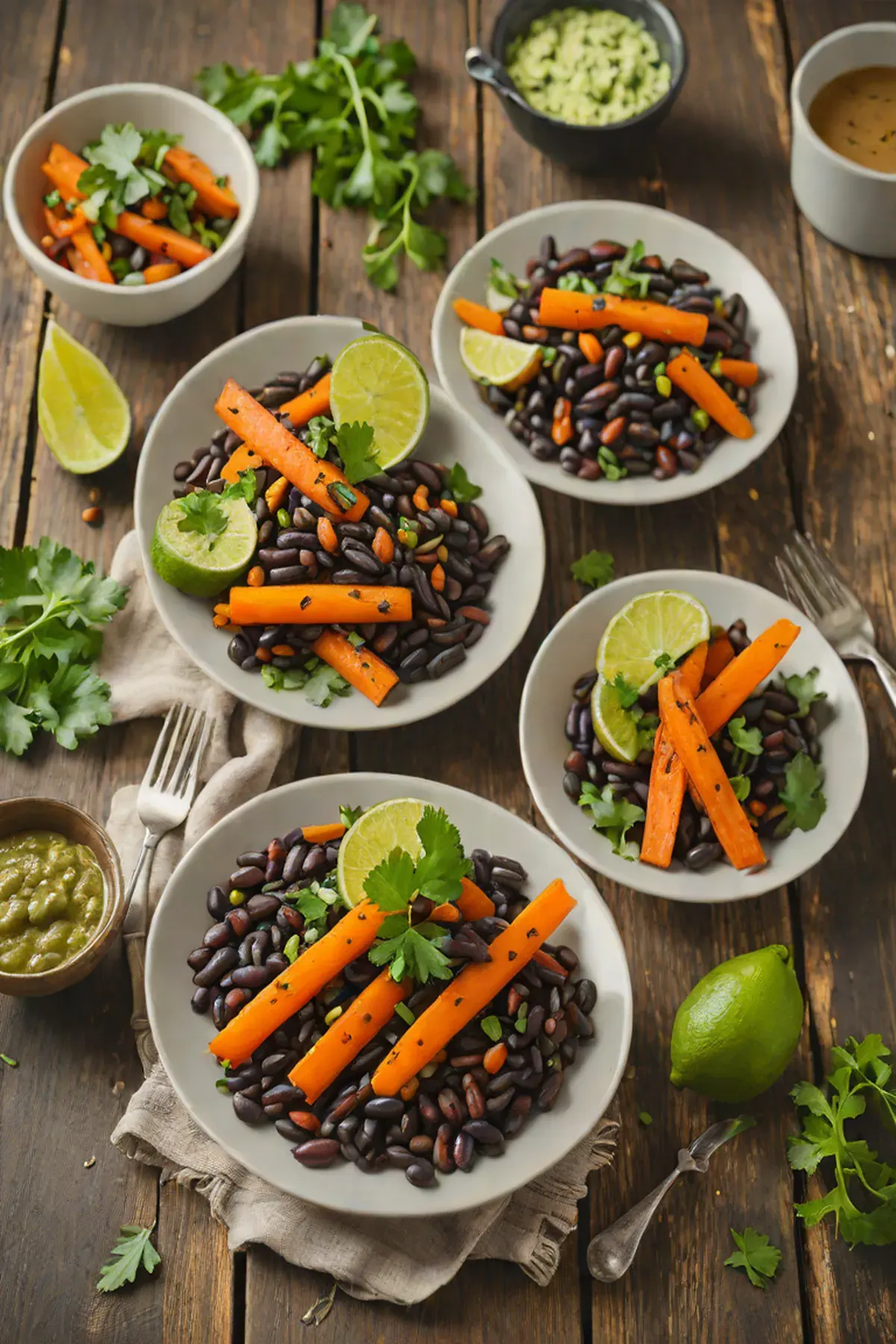 Grilled Black Beans with Charred Carrots and Lime Cilantro Dressing