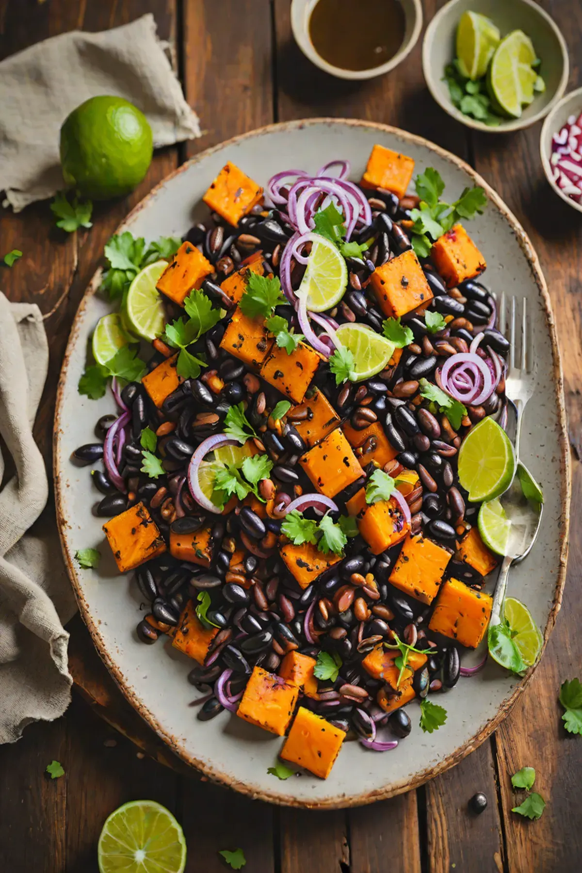 Grilled Black Beans with Sweet Potato and Cilantro-Lime Glaze