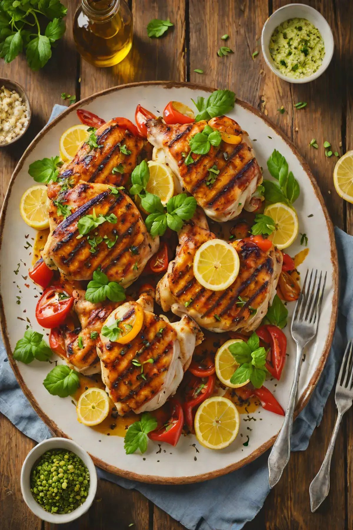 Grilled Chicken with Bell Pepper and Garlic Herb Marinade