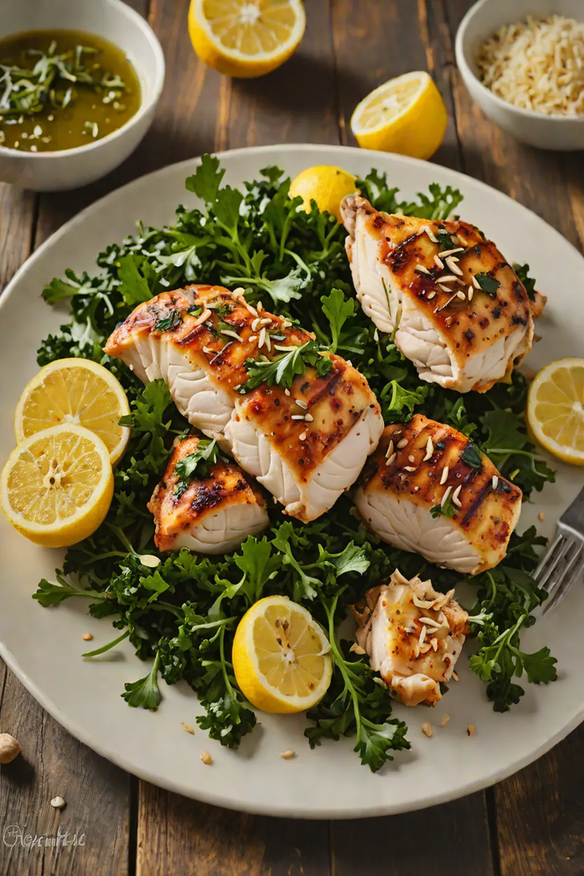 Grilled Chicken with Crispy Garlic Kale