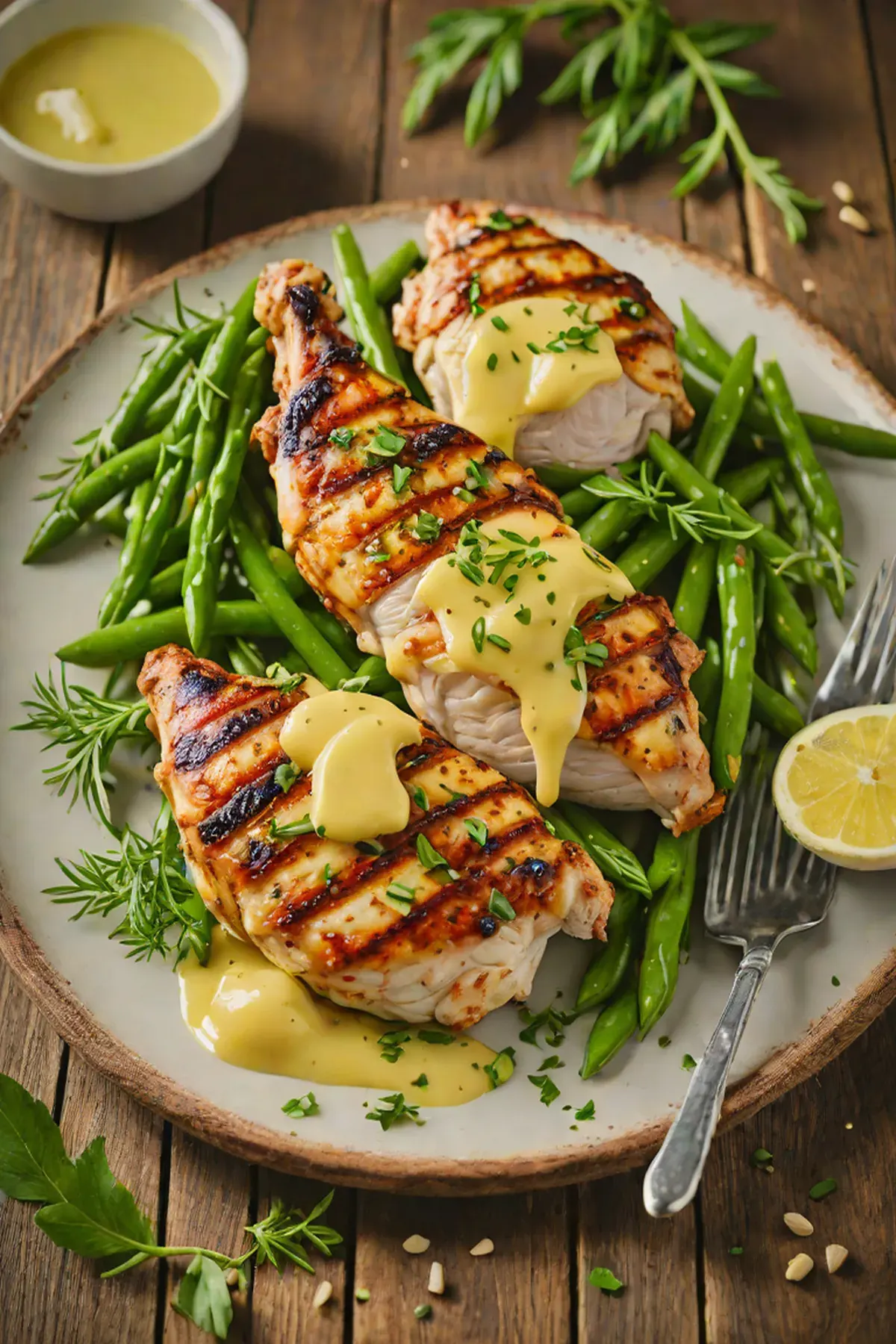 Grilled Chicken with Green Bean and Garlic Herb Butter