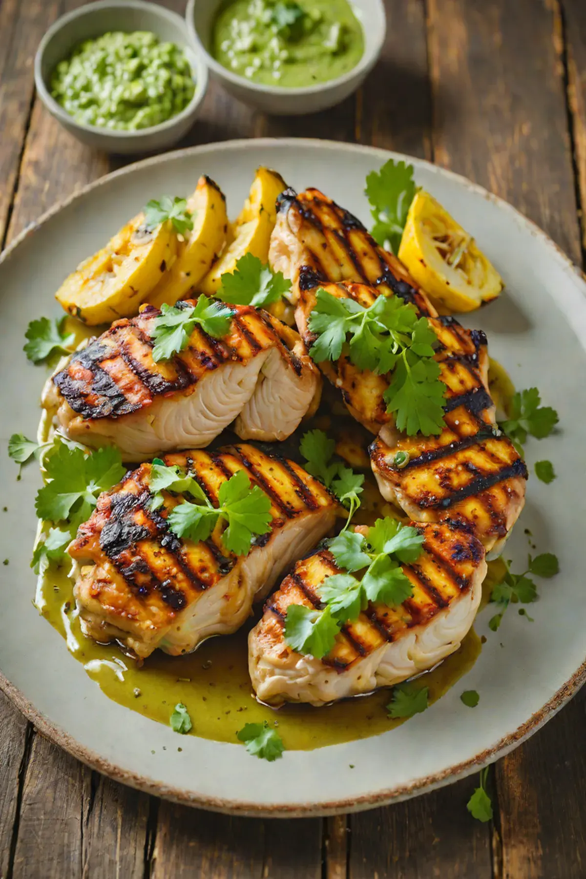 Grilled Chicken with Plantain and Cilantro-Lime Sauce