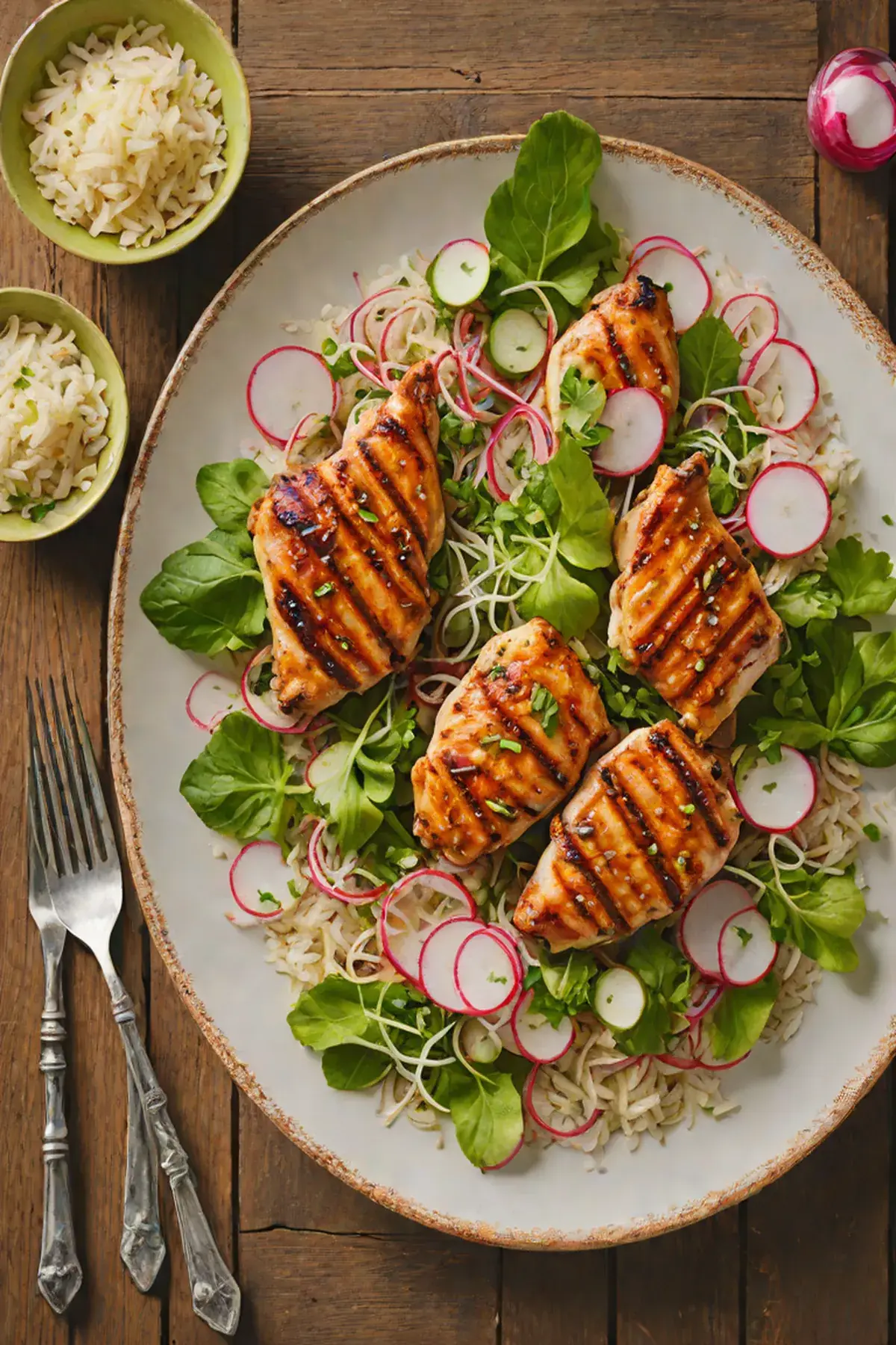 Grilled Chicken with Radish and Charred Scallion Salad