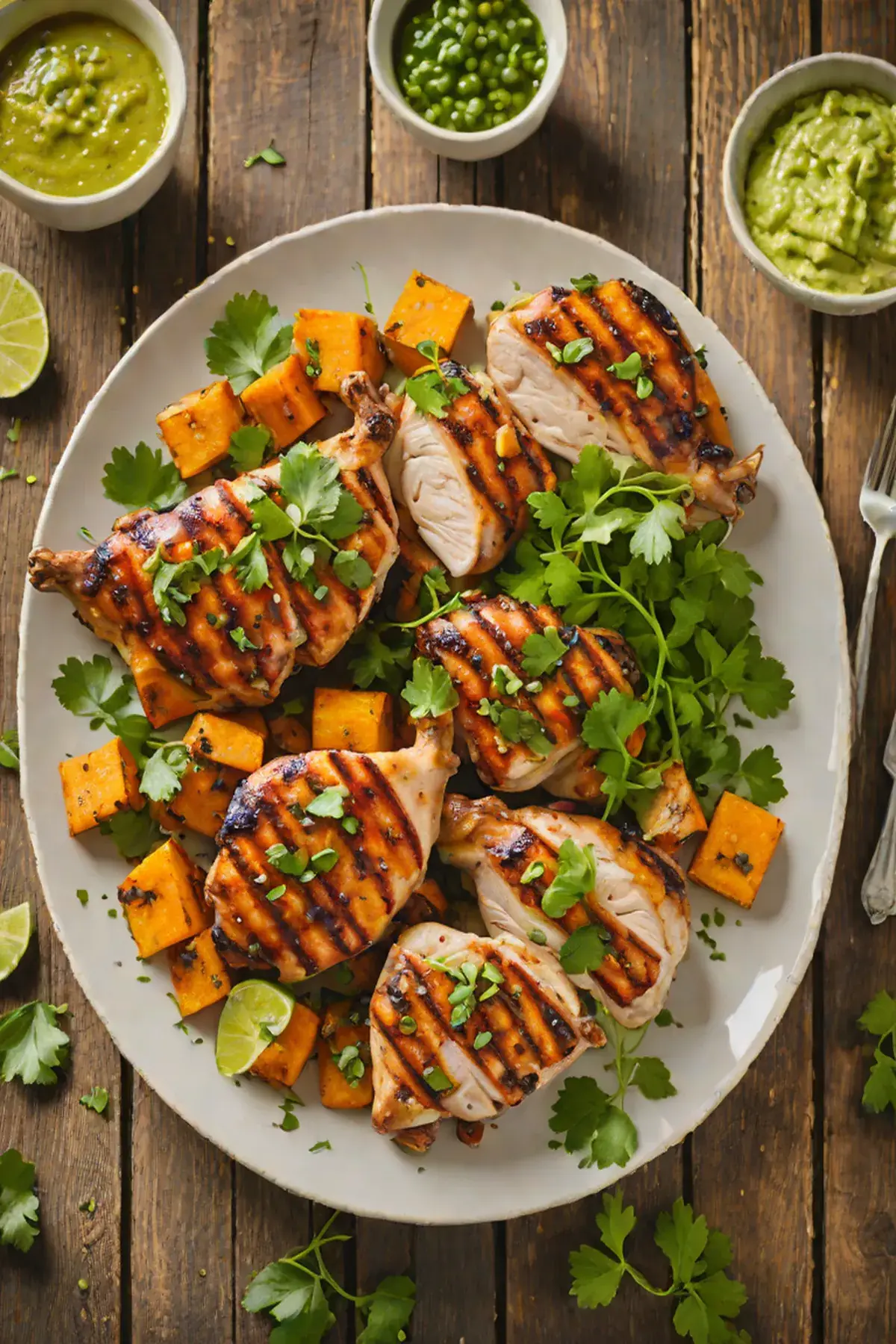 Grilled Chicken with Sweet Potato and Cilantro-Lime Glaze