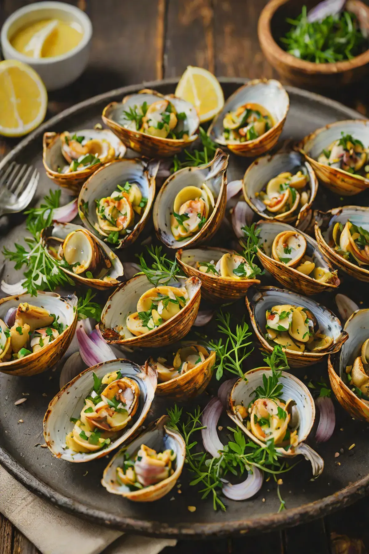 Grilled Clams with Caramelized Onion and Garlic Butter