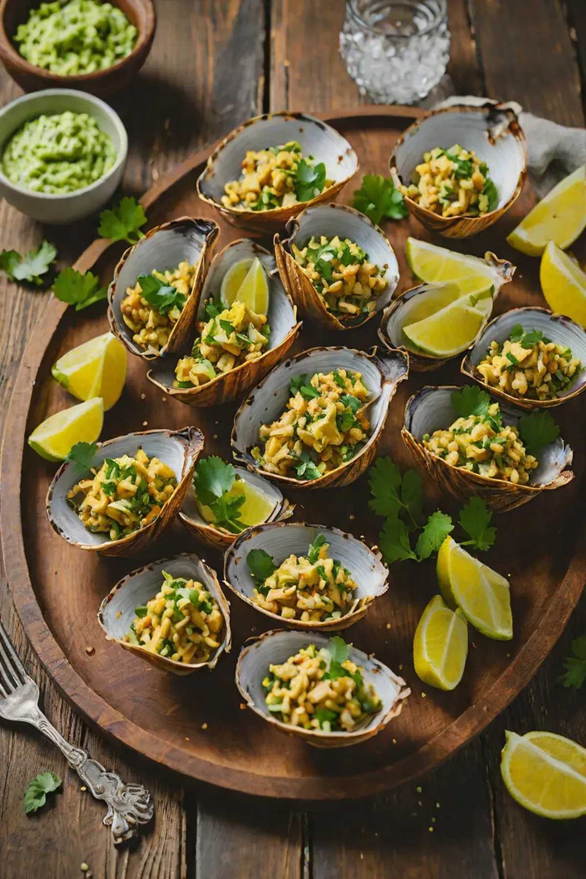 Grilled Clams with Cassava Crust and Cilantro Butter
