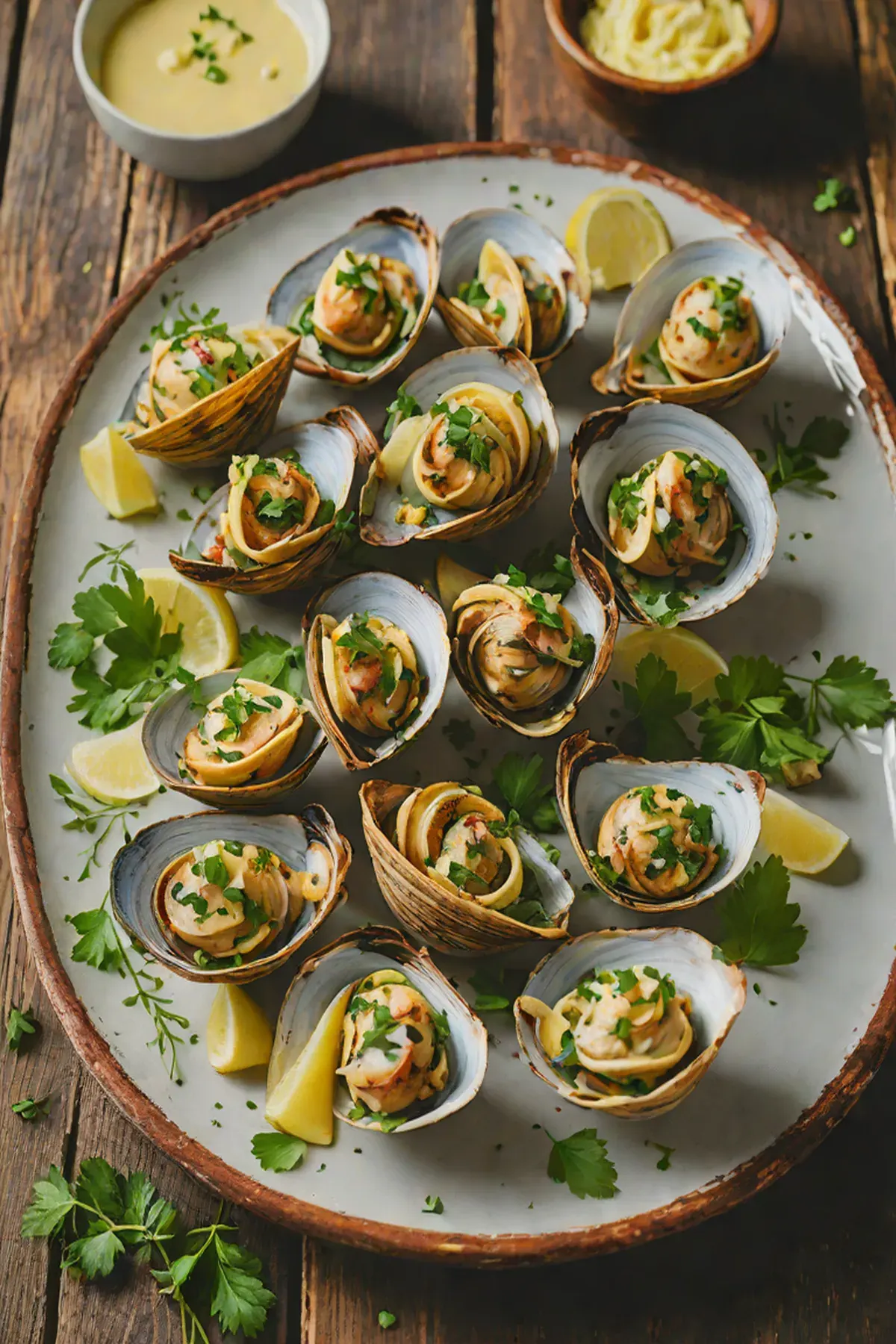 Grilled Clams with Parsnip Puree and Herb Butter