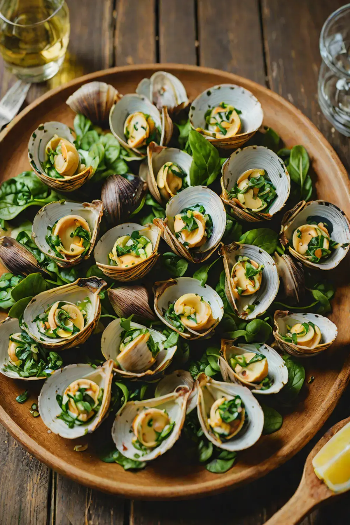 Grilled Clams with Spinach