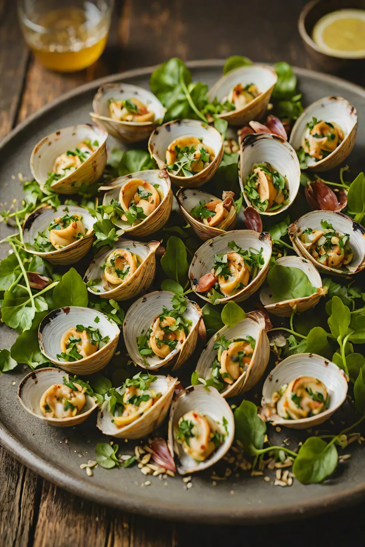 Grilled Clams with Watercress