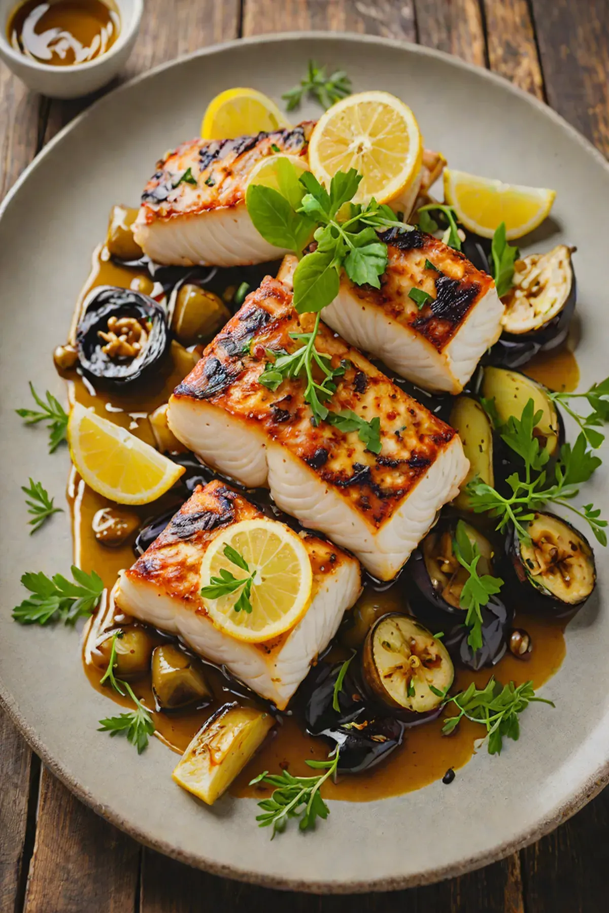 Grilled Cod with Aubergine