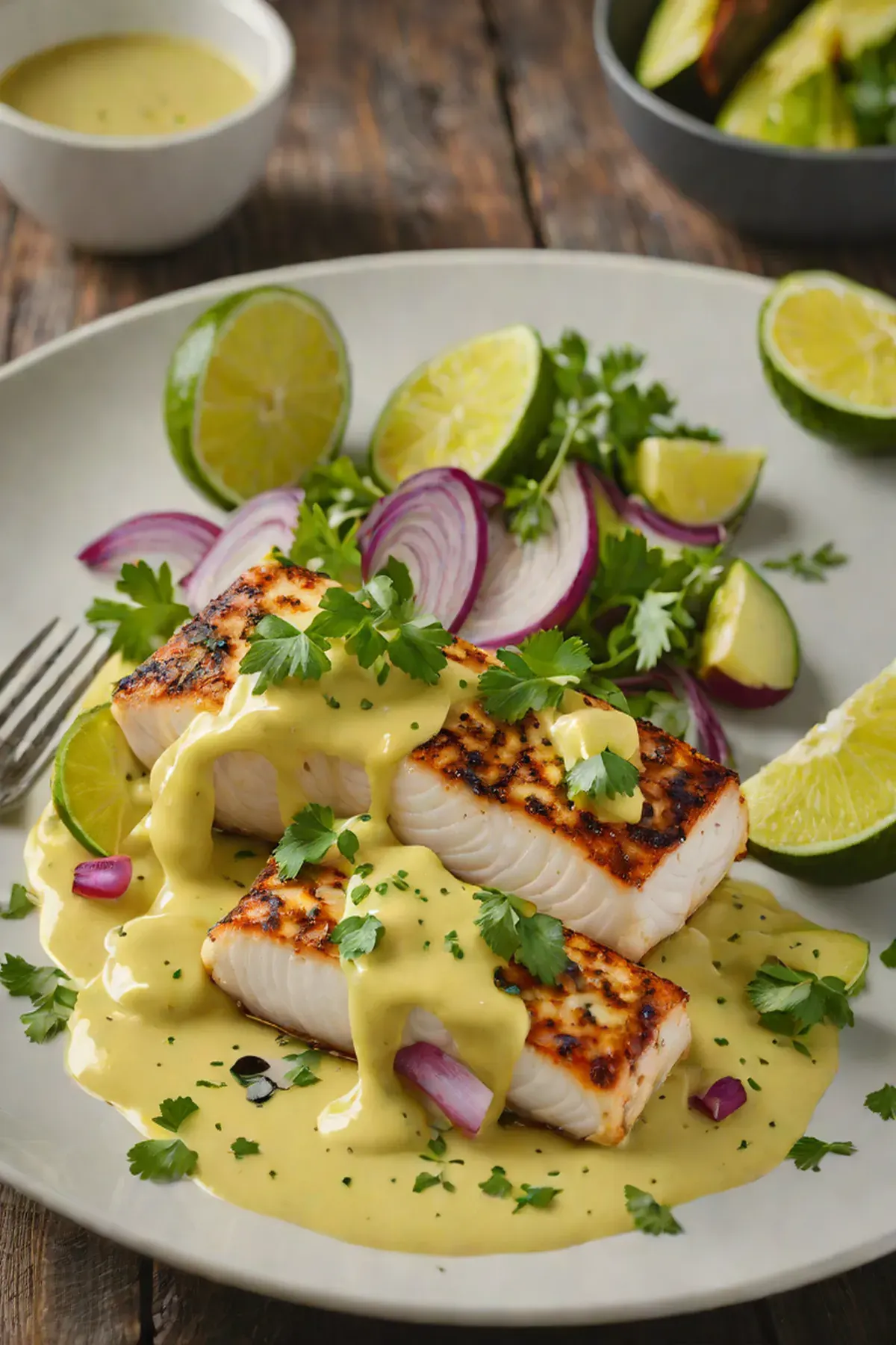 Grilled Cod with Avocado Salsa and Citrus Beurre Blanc