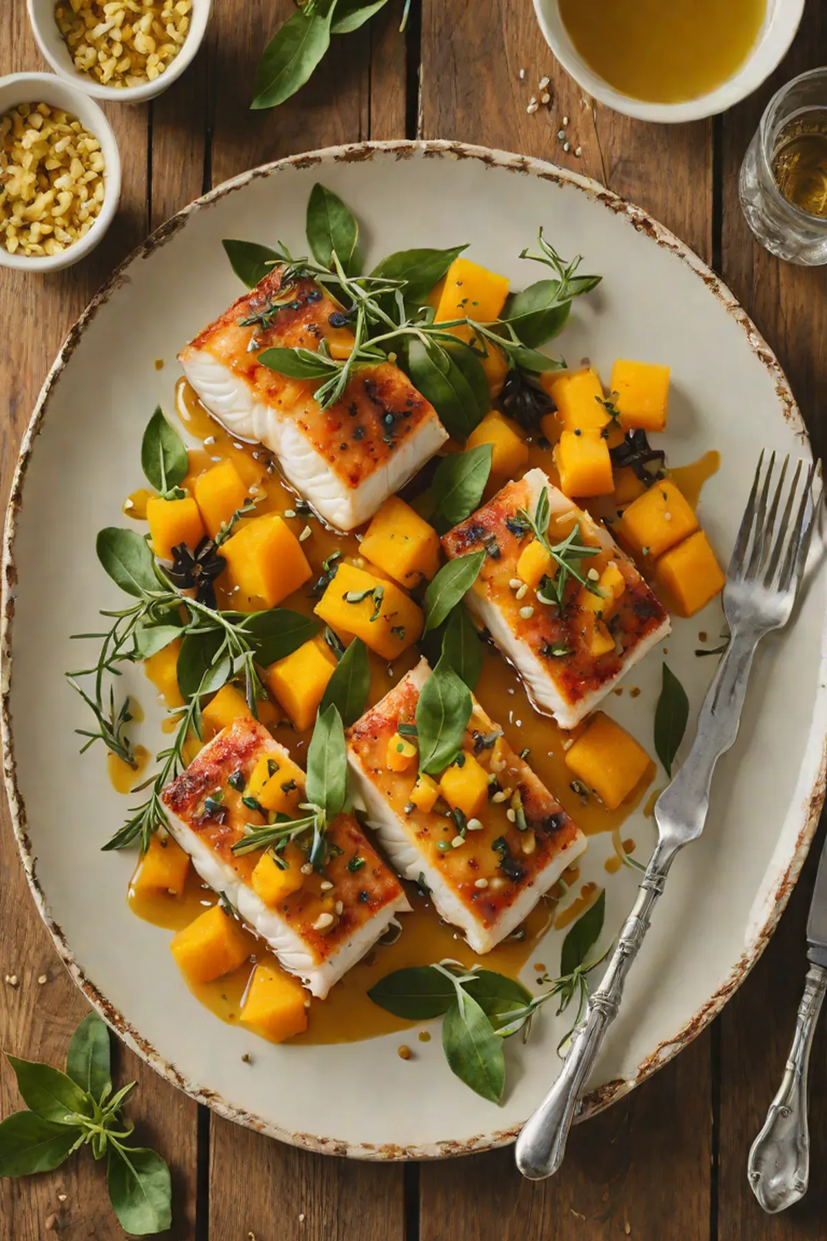 Grilled Cod with Butternut Squash and Sage Brown Butter