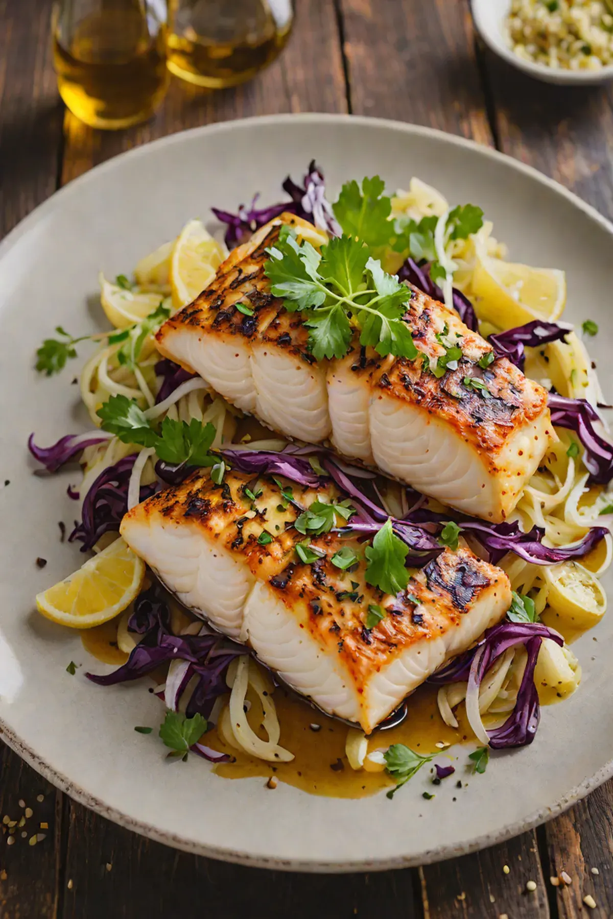 Grilled Cod with Cabbage