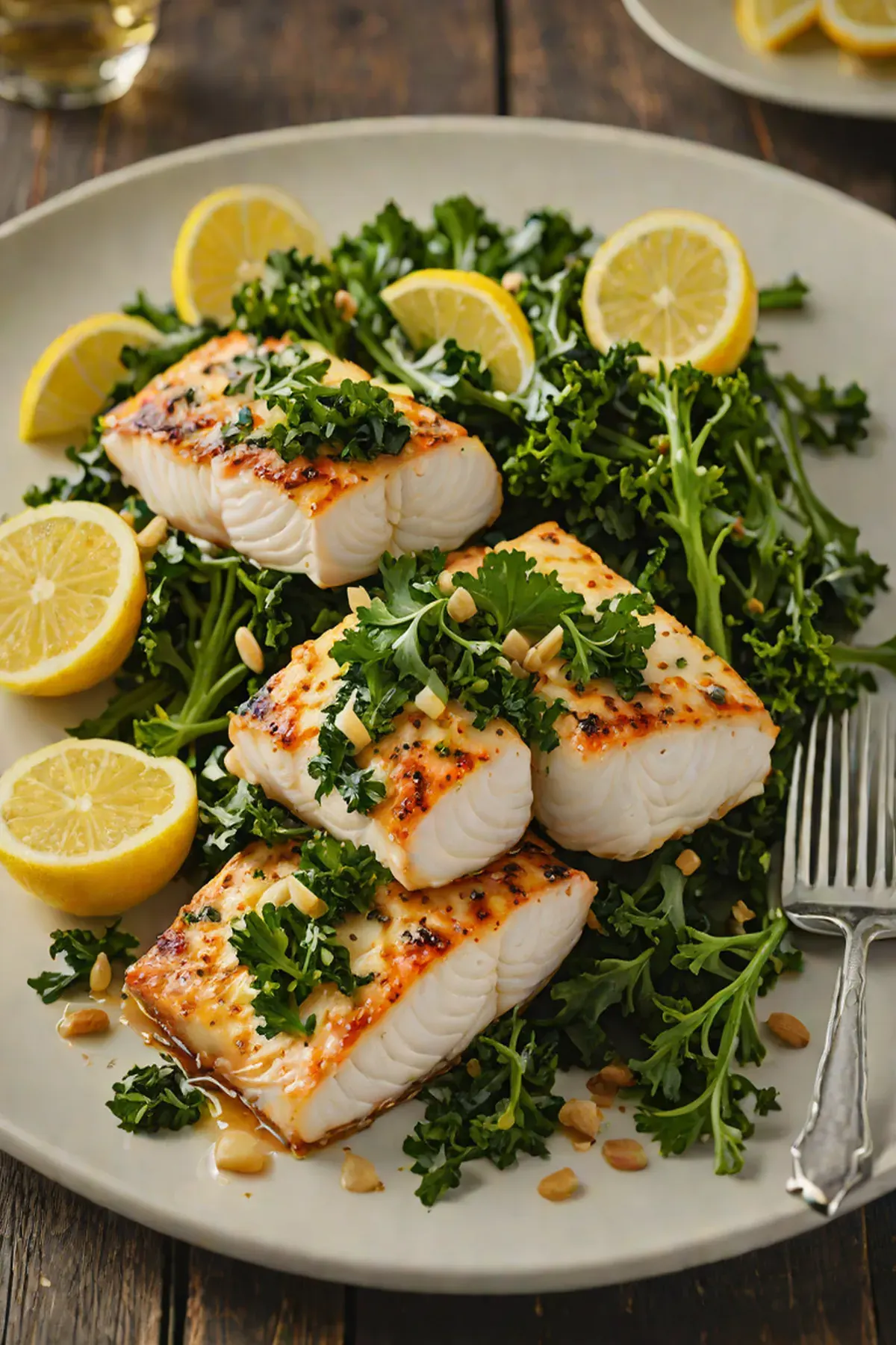 Grilled Cod with Kale