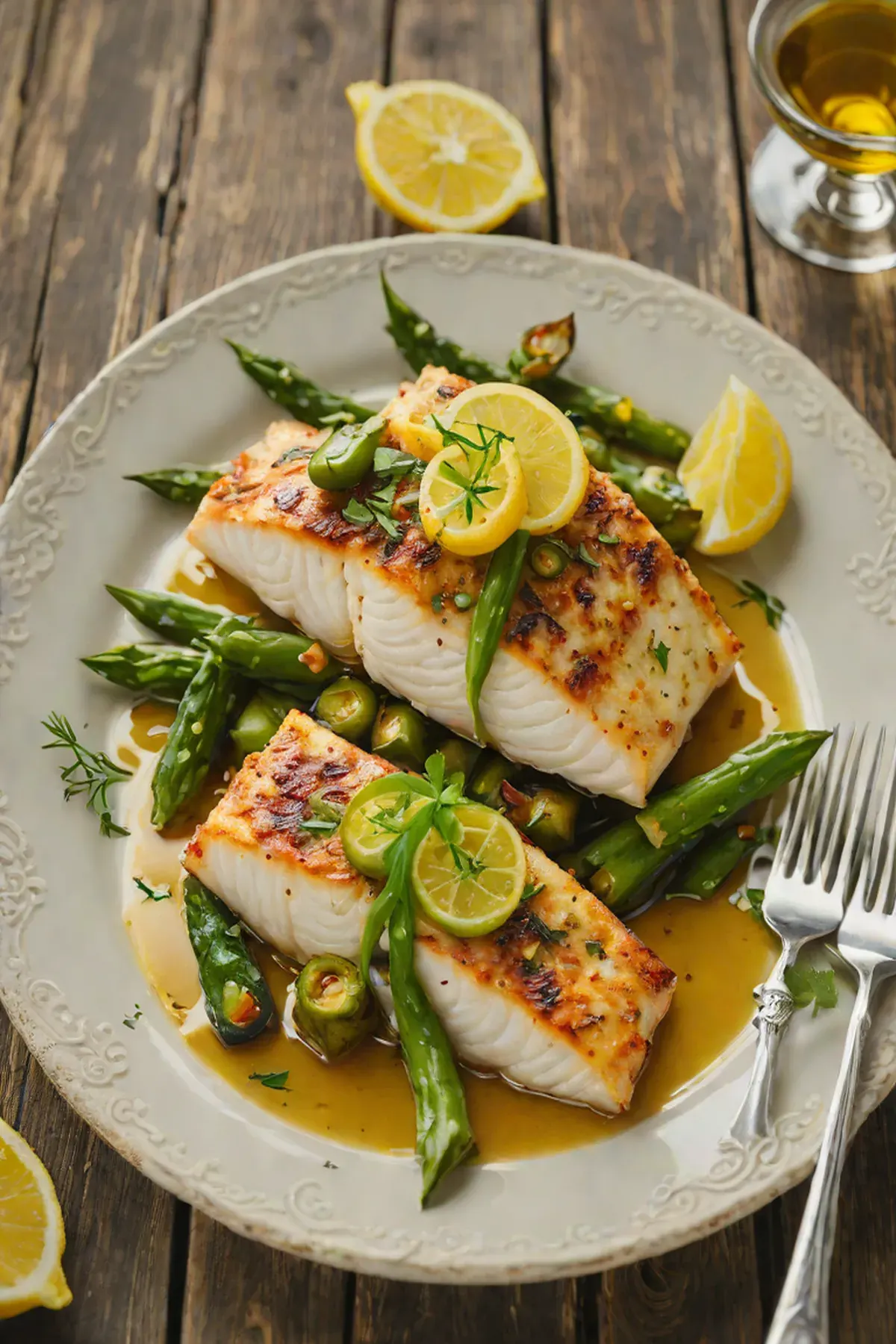 Grilled Cod with Okra
