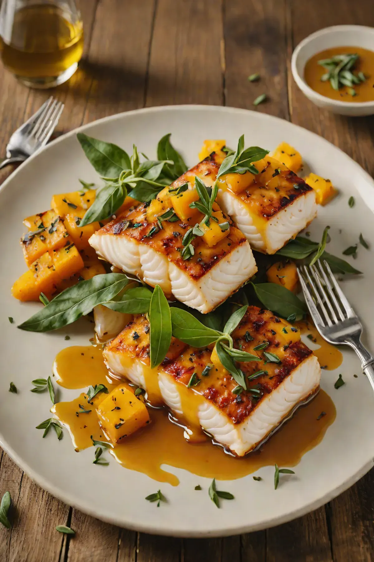 Grilled Cod with Roasted Pumpkin and Sage Brown Butter
