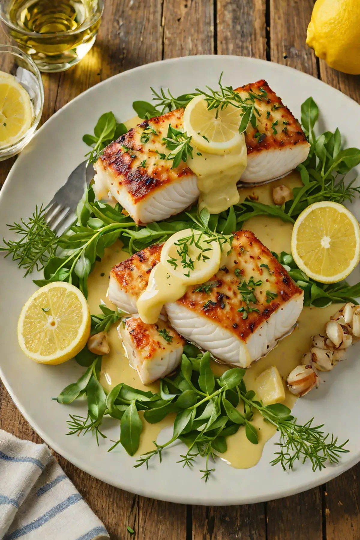 Grilled Cod with Rocket and Lemon Butter Sauce