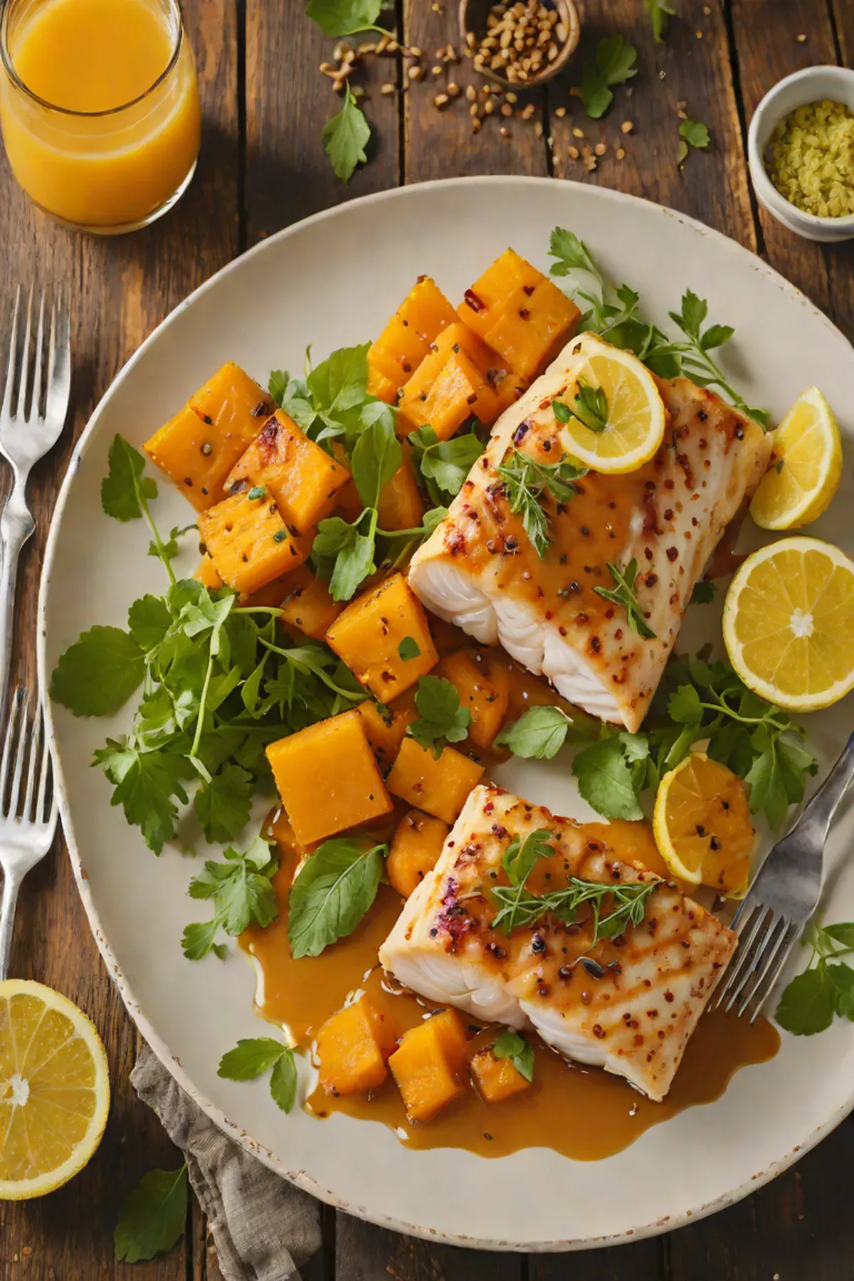 Grilled Cod with Sweet Potato and Citrus Glaze