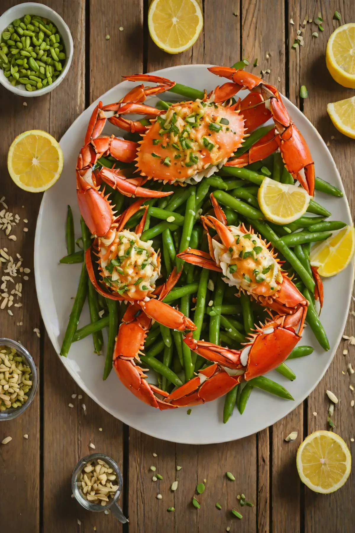 Grilled Crab with Green Bean and Garlic Butter