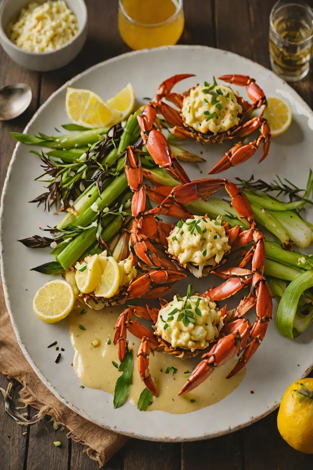Grilled Crab with Parsnip Puree and Charred Leeks