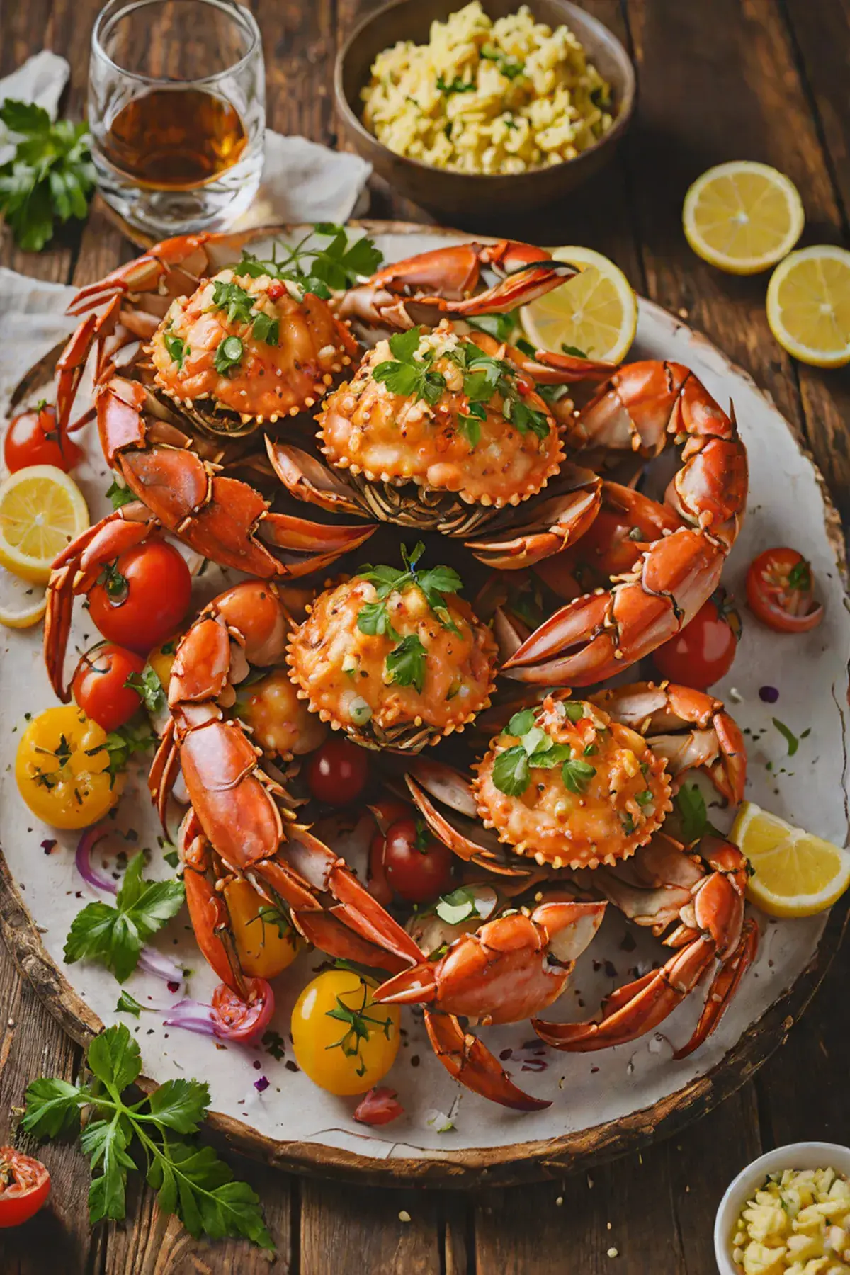 Grilled Crab with Tomato and Garlic Butter