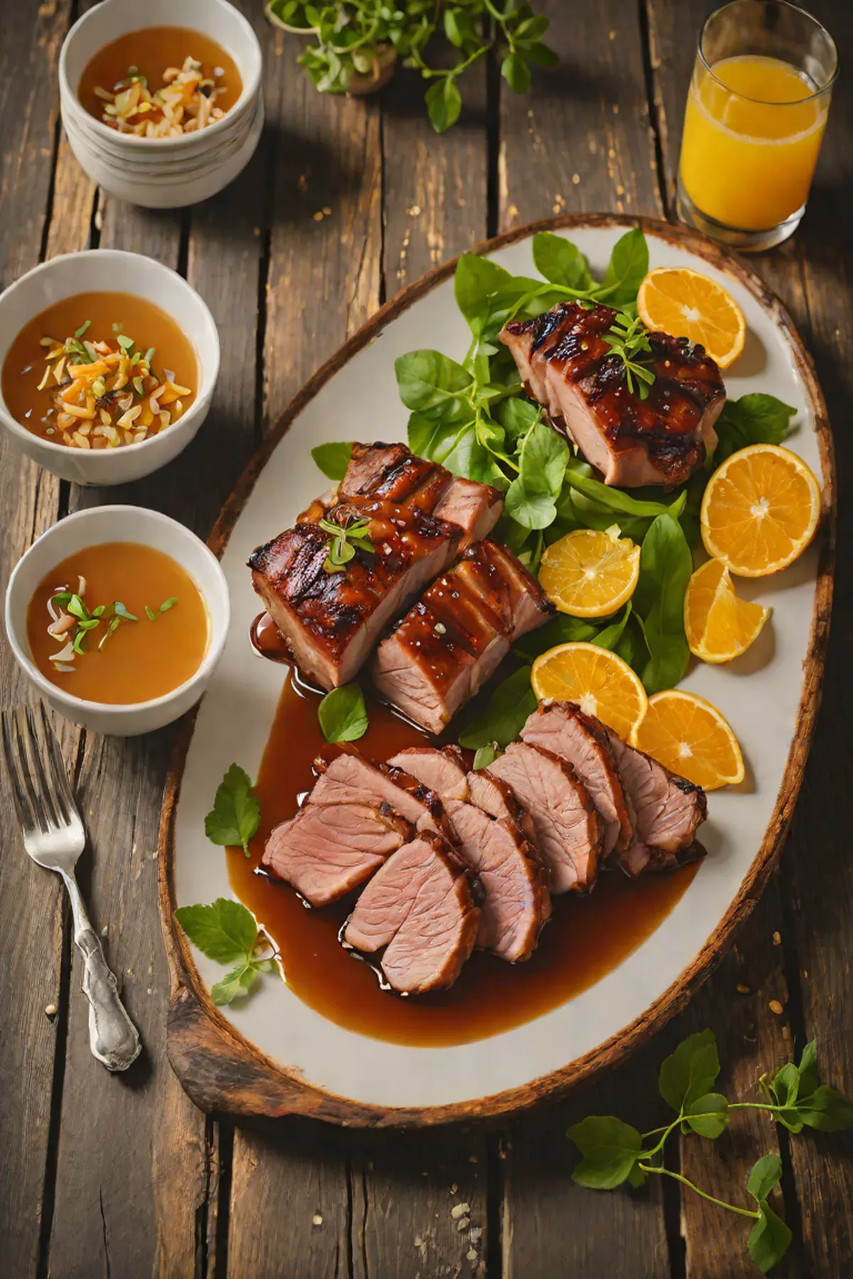 Grilled Duck with Cassava Root Cakes and Orange-Ginger Glaze