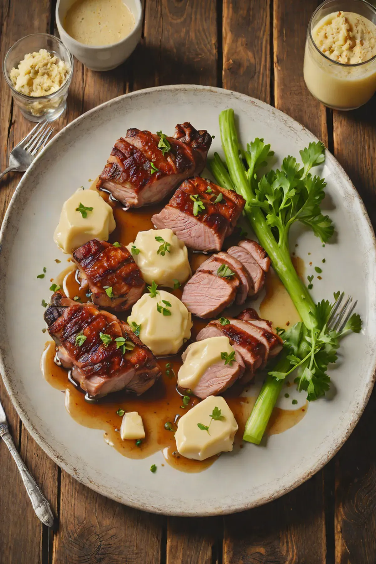 Grilled Duck with Celery Root Purée and Charred Celery Hearts