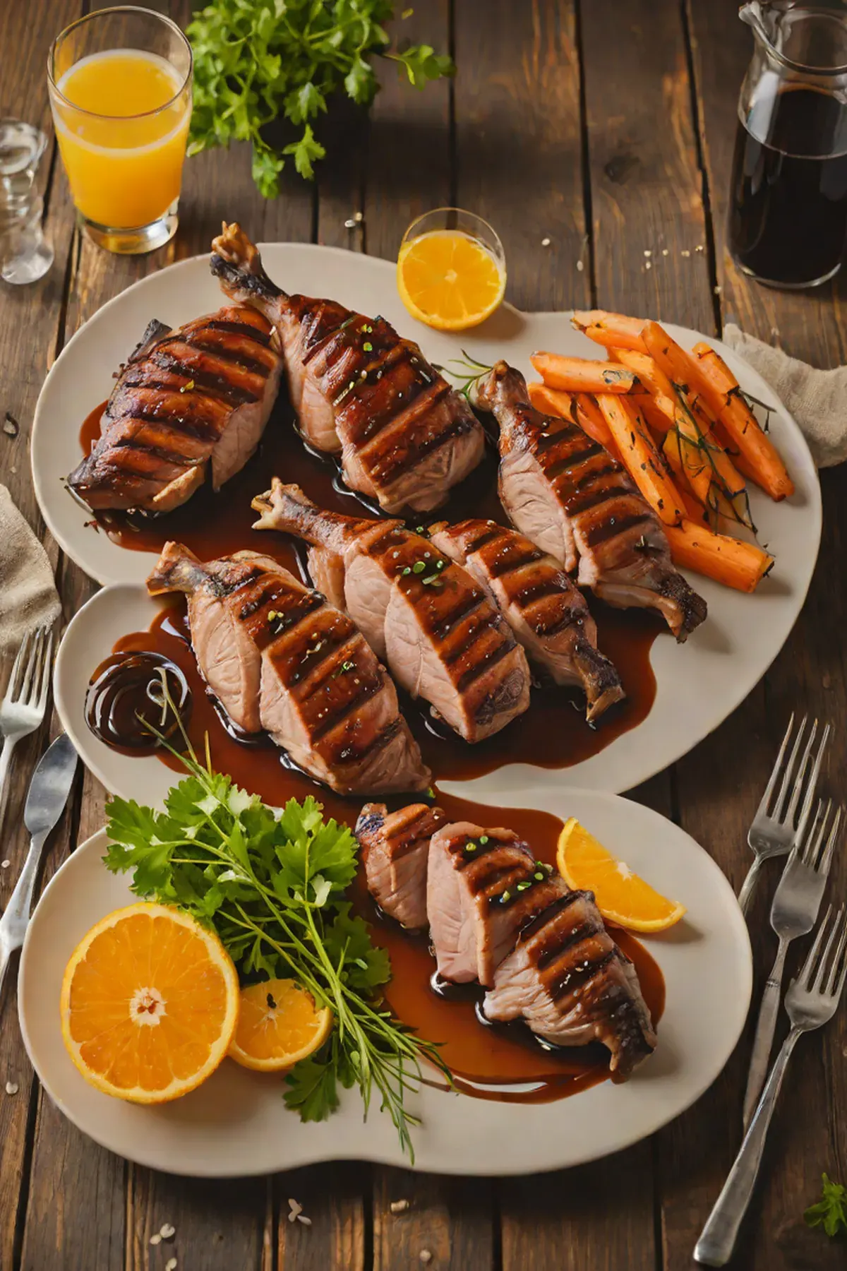 Grilled Duck with Charred Carrots and Orange Glaze