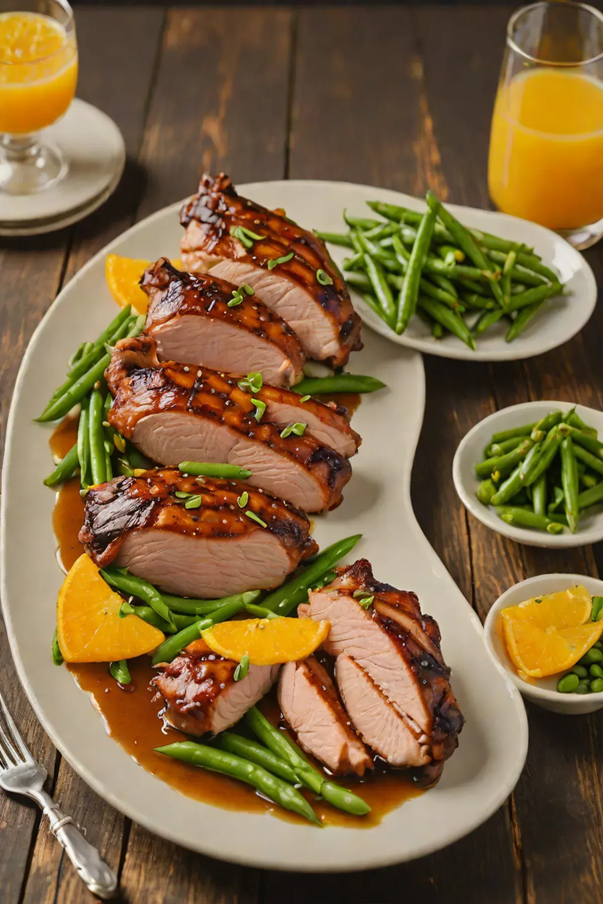 Grilled Duck with Green Beans and Orange-Ginger Glaze
