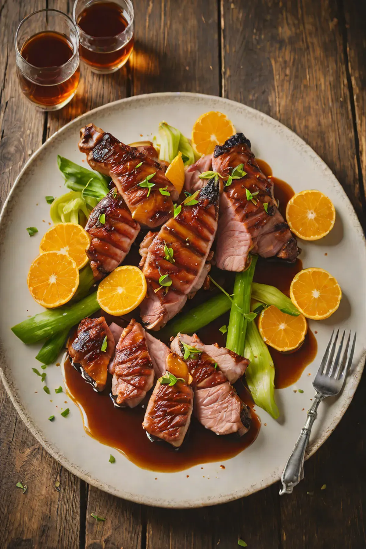 Grilled Duck with Leek and Orange Glaze