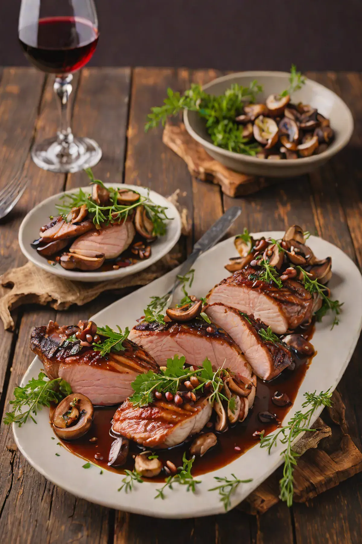 Grilled Duck with Mushroom and Thyme Reduction