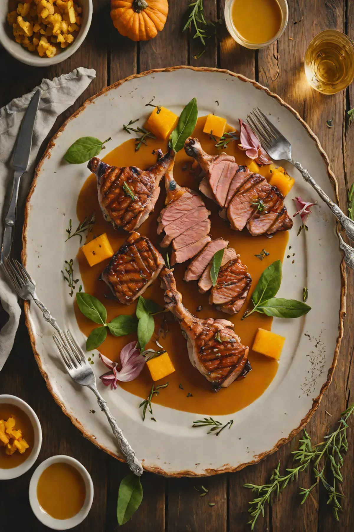 Grilled Duck with Pumpkin and Sage Brown Butter
