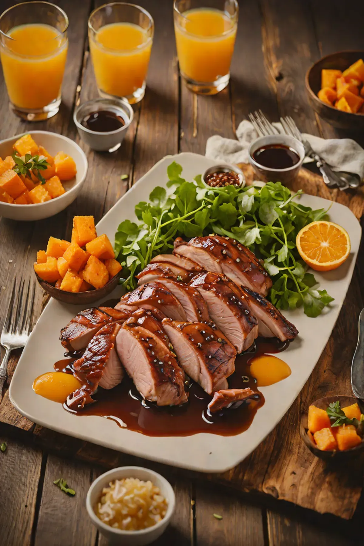 Grilled Duck with Sweet Potato and Orange Glaze