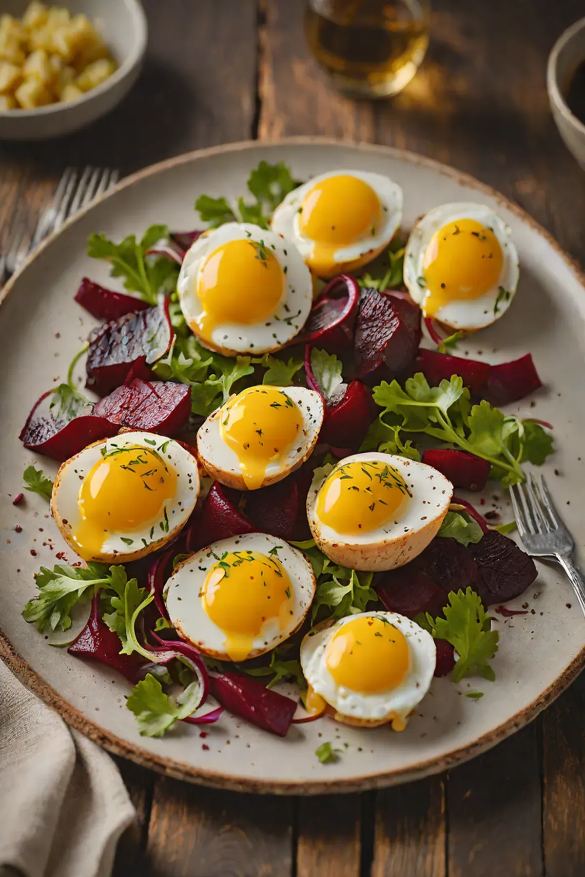 Grilled Eggs with Beetroot Salad