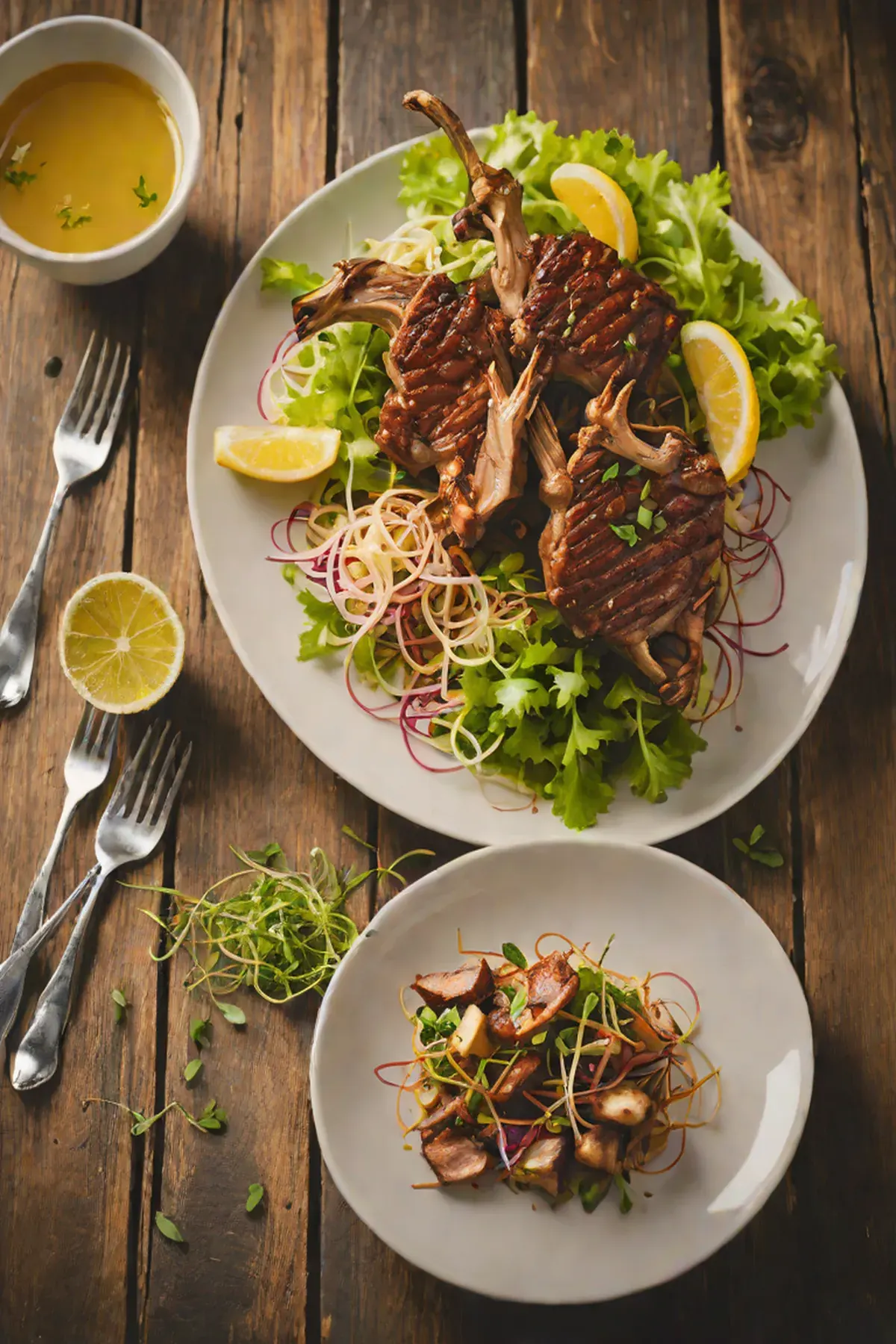 Grilled Goat with Bean Sprout Salad