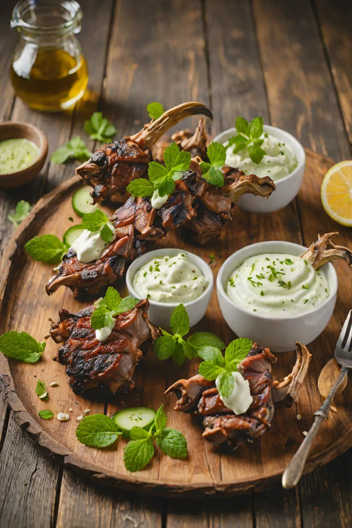 Grilled Goat with Cucumber and Mint Yogurt Sauce