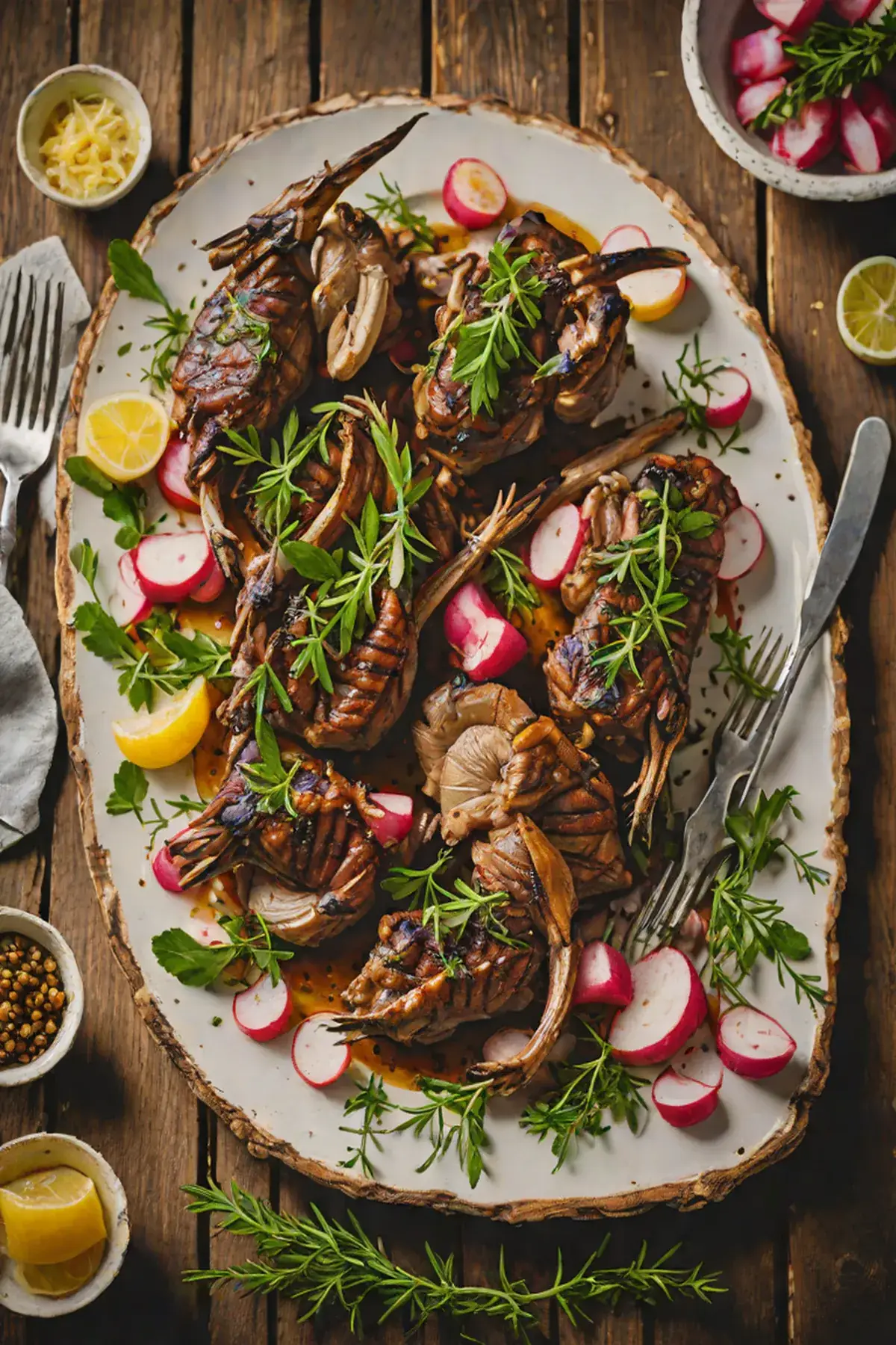 Grilled Goat with Radish and Herbs