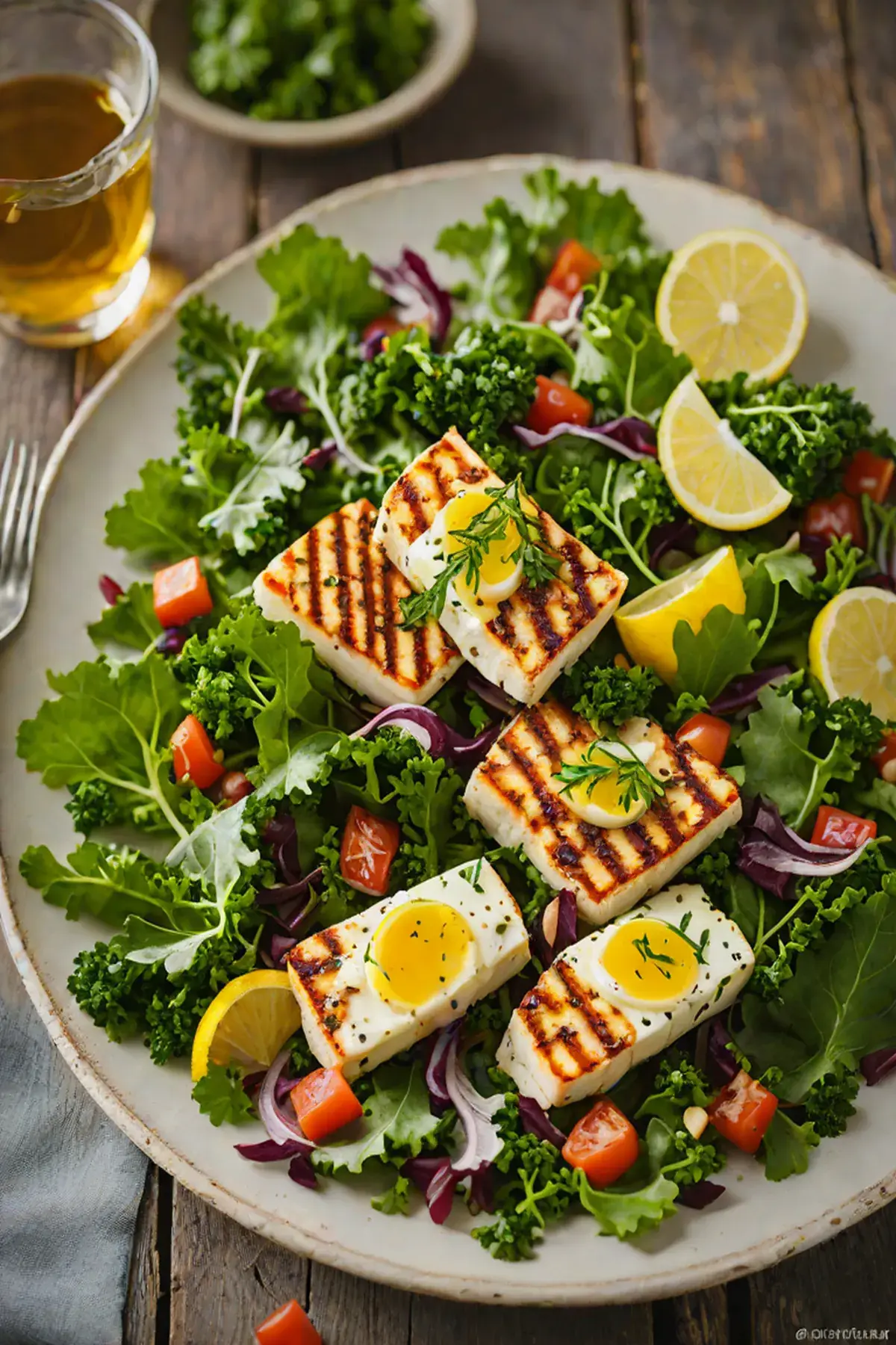 Grilled Halloumi and Kale Salad