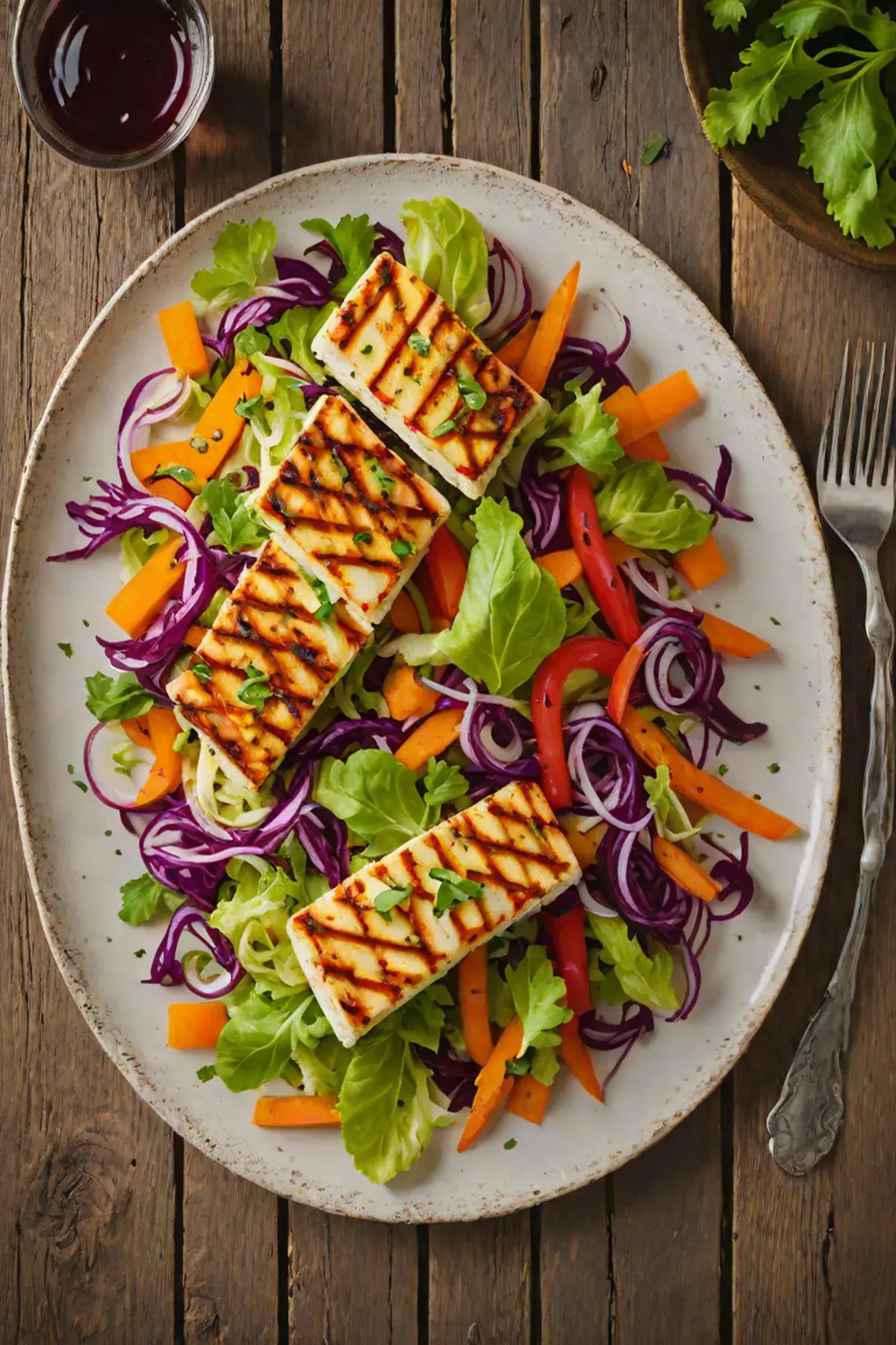 Grilled Halloumi with Cabbage Salad