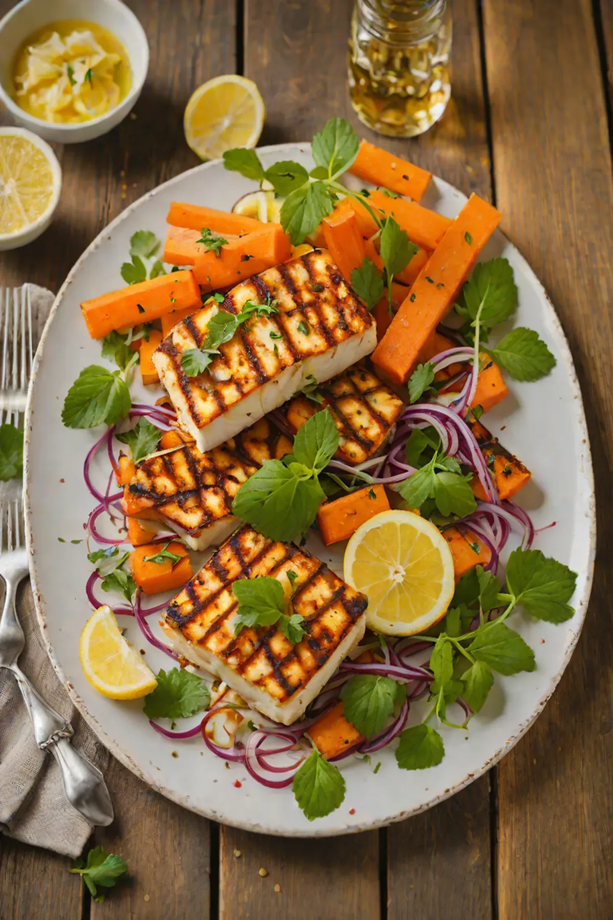 Grilled Halloumi with Carrot Salad