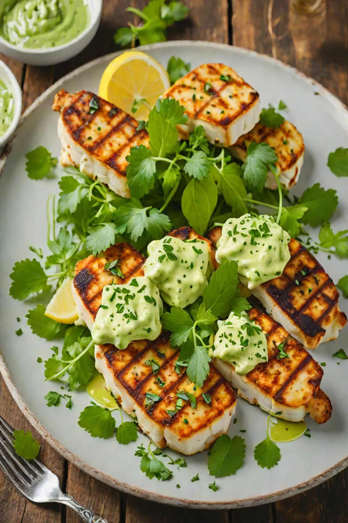 Grilled Halloumi with Celery and Herb Sauce