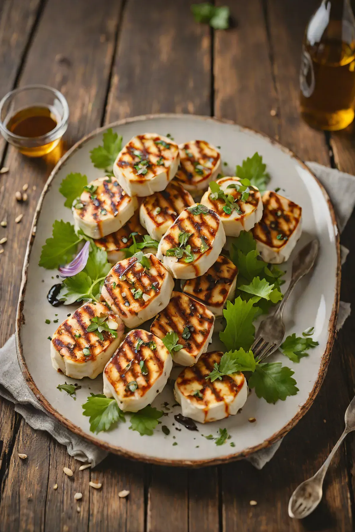Grilled Halloumi with Lotus Root