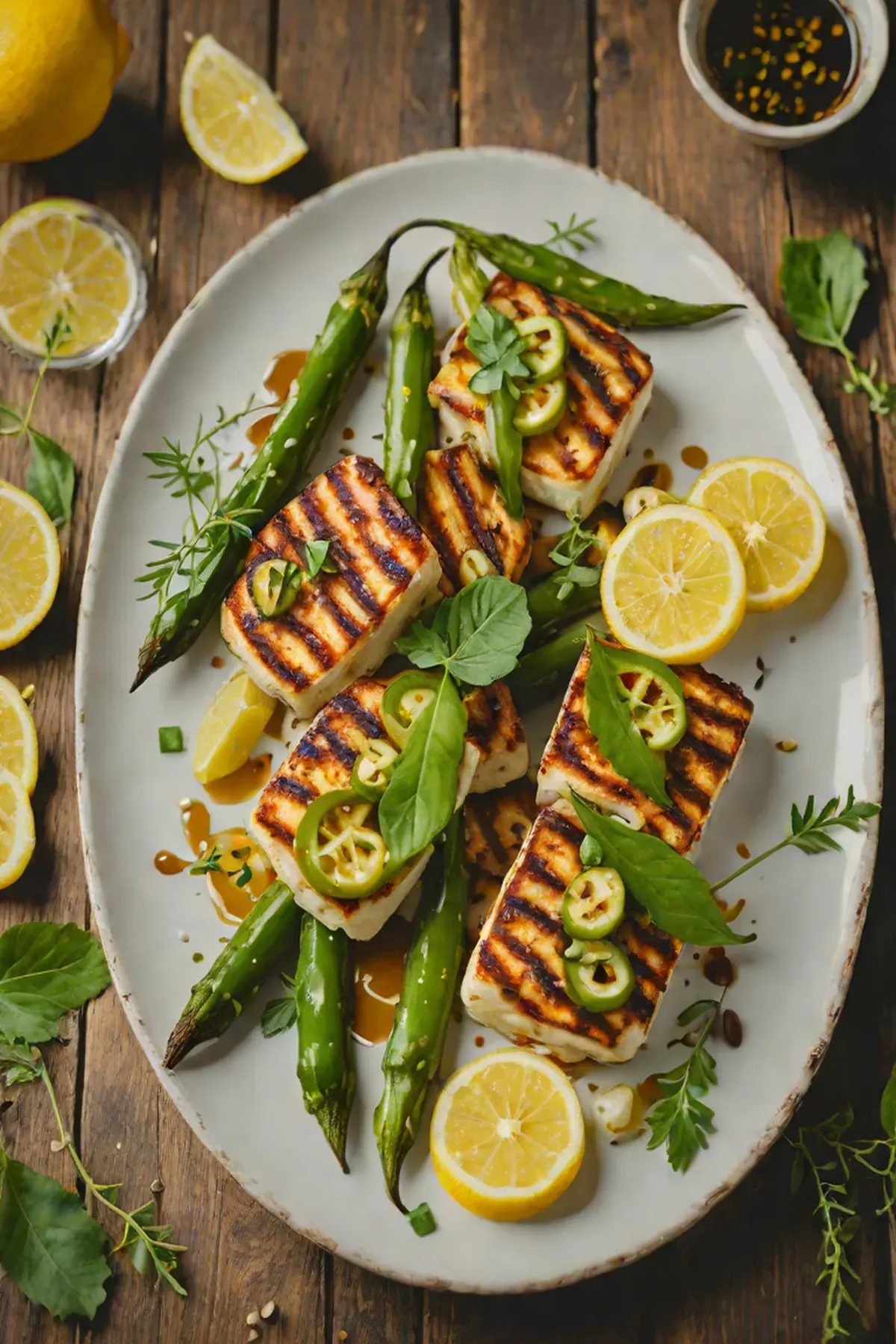 Grilled Halloumi with Okra