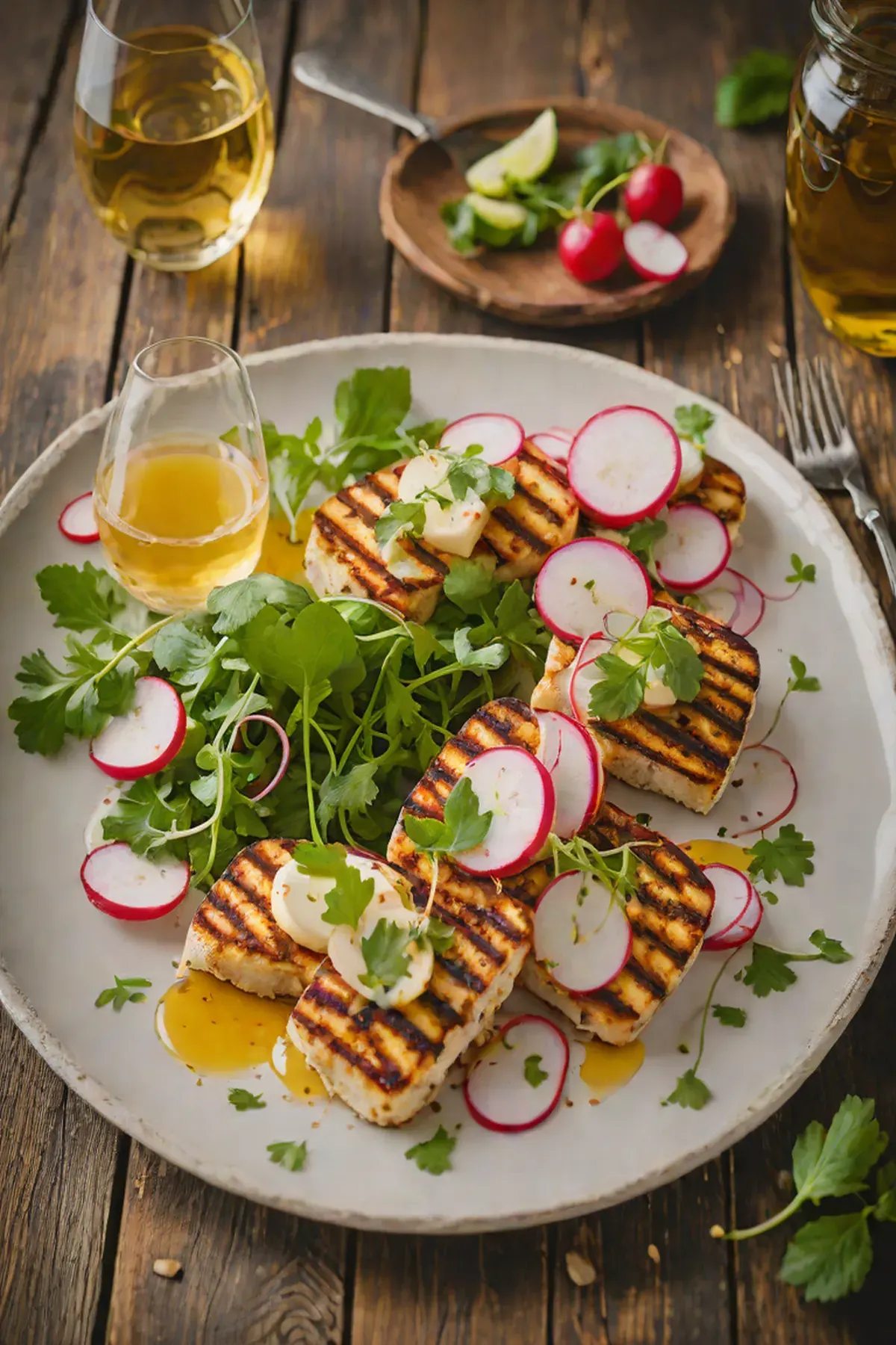 Grilled Halloumi with Pickled Radish Salad