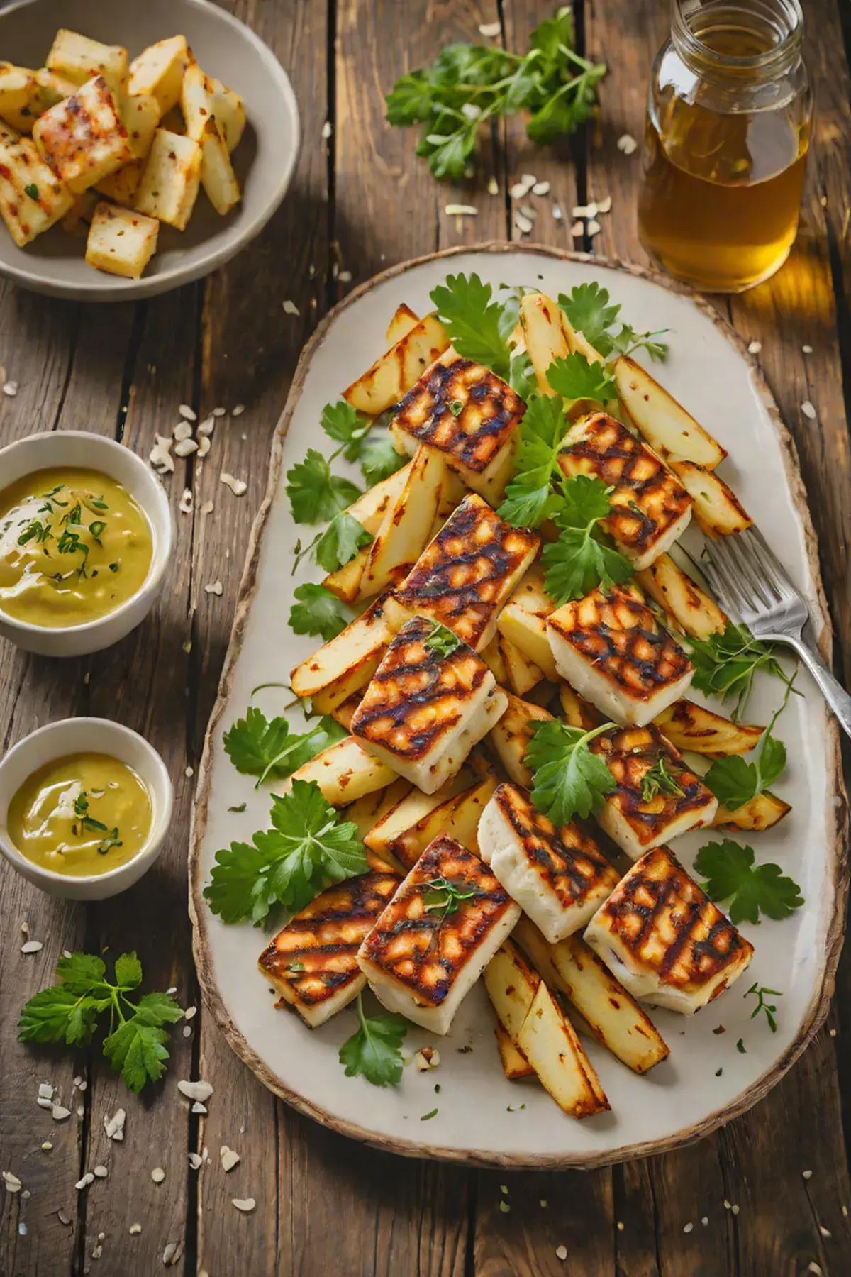 Grilled Halloumi with Roasted Parsnips