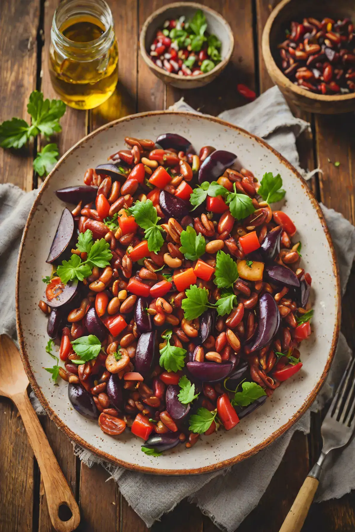 Grilled Kidney Beans with Aubergine