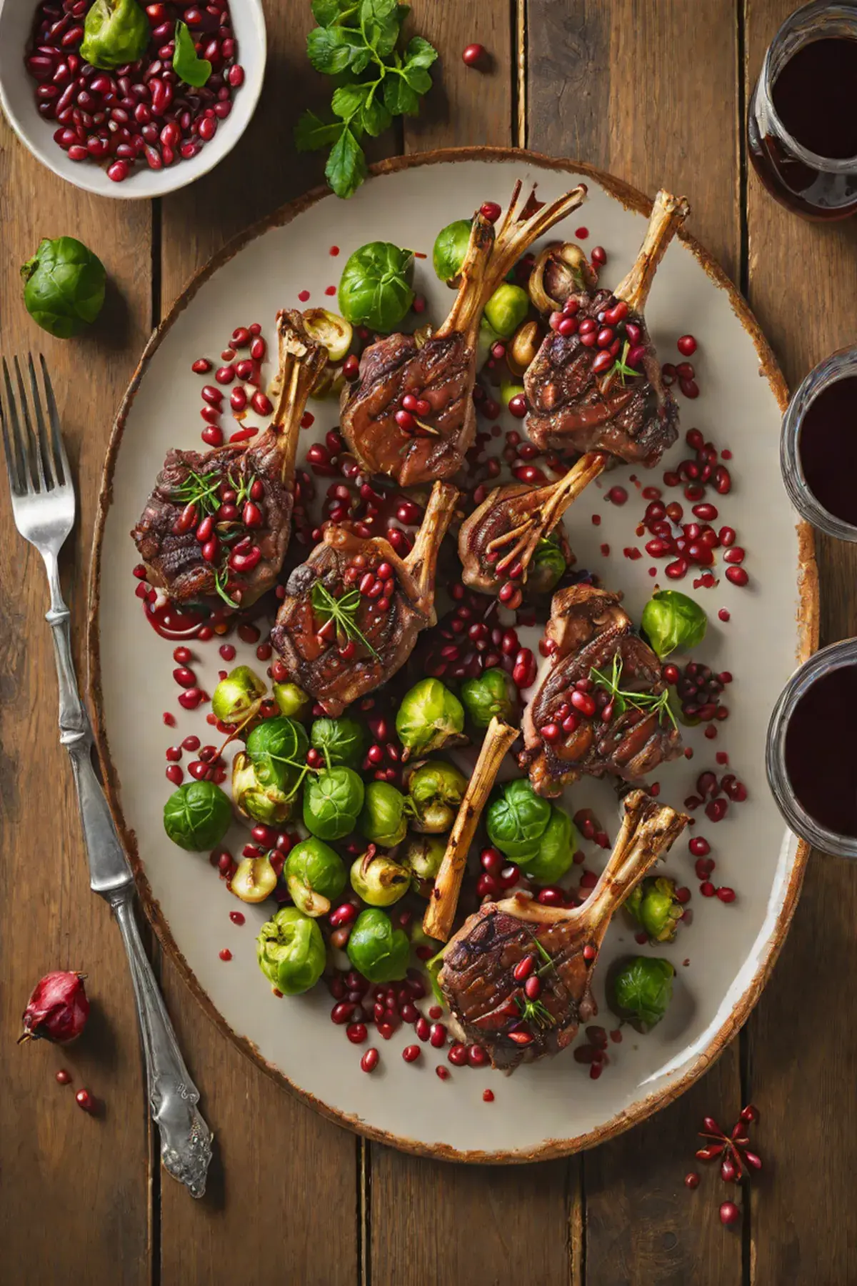 Grilled Lamb Chops with Charred Brussels Sprouts and Pomegranate Glaze