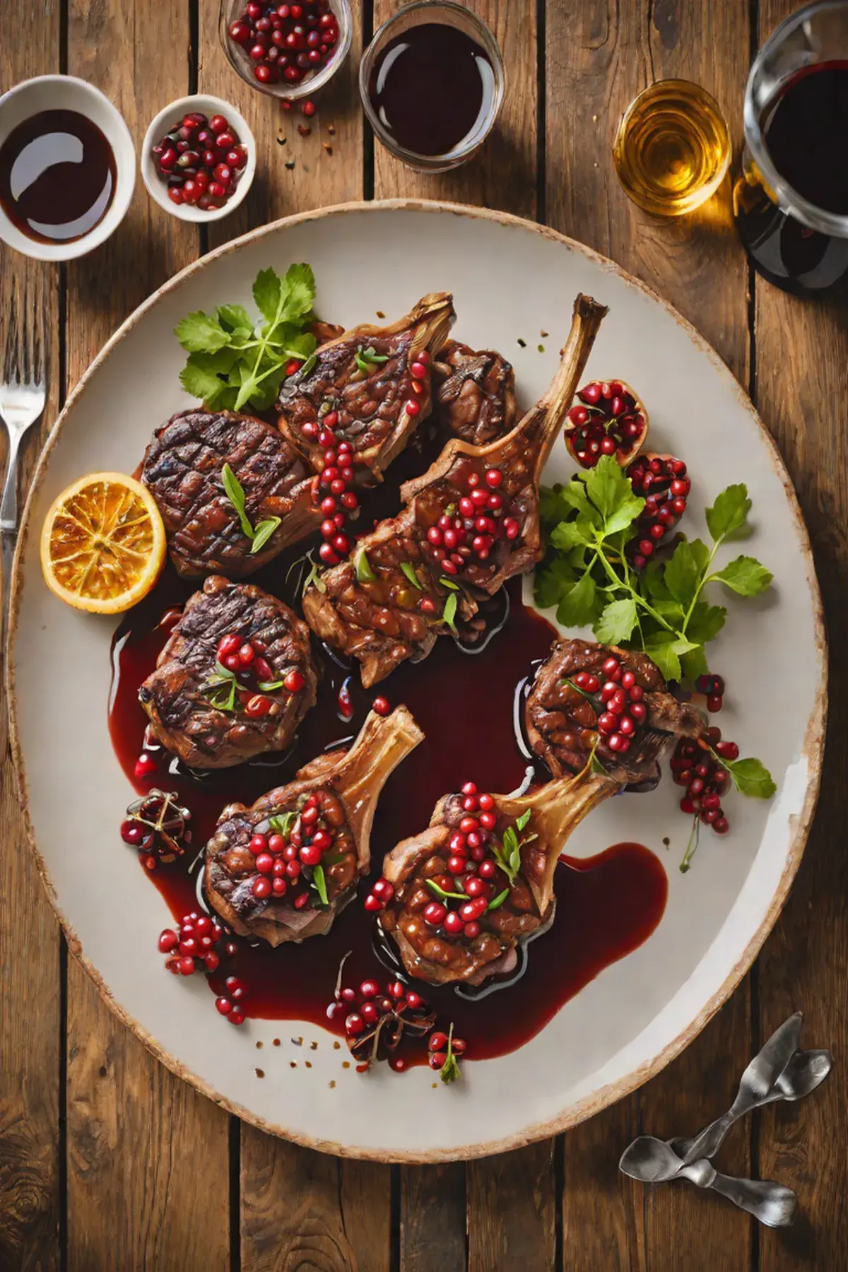 Grilled Lamb with Aubergine and Pomegranate Glaze
